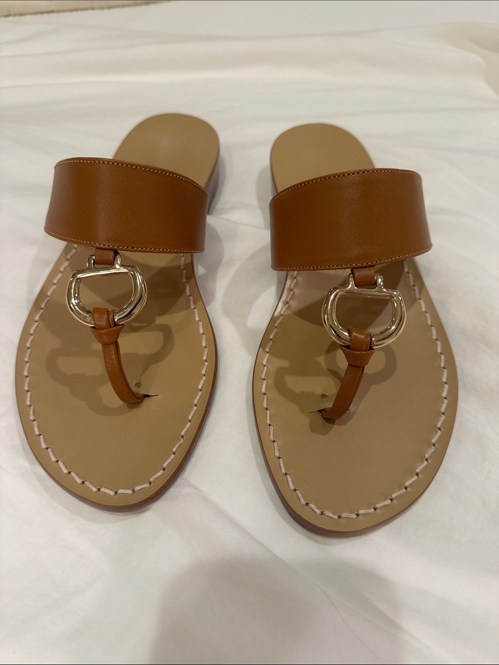 Canfora Sandles from Capri Women’s Tan Leather Ring-Trim Thong Sandals